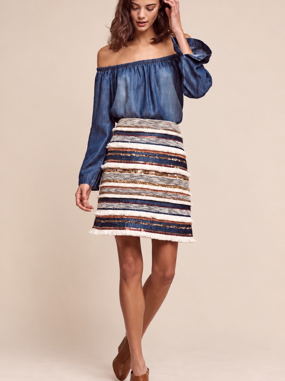 Anthropologie Moulinette Soeurs Erine Beaded Fringe Mini Skirt Size 10